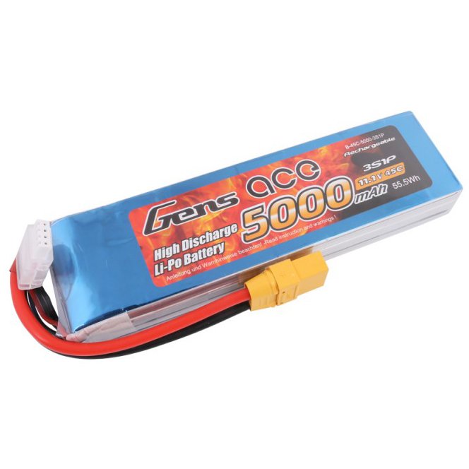 ����������� Gens Ace LiPO 11,1� 5000��� 3S 45C 160�45�26�� 418� XT90 (B-45C-5000-3S1P-XT90)