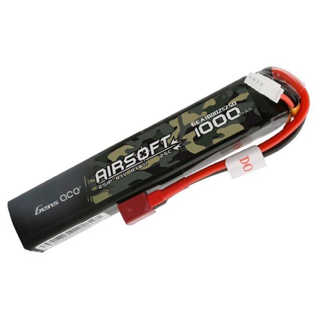���������� ��� ���������� Gens Ace LiPO 7,4� 1000��� 2S 25C 102�20�13�� 50� T-Plug Airsoft (GEA10002S25D)