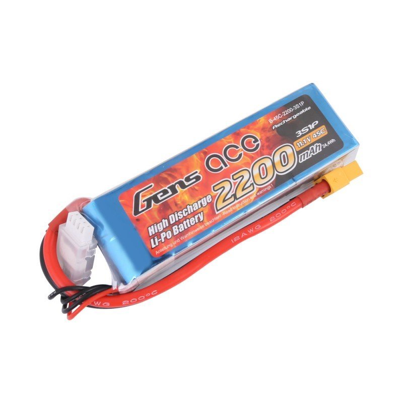 ����������� Gens Ace LiPO 11,1� 2200��� 3S 45C 106�34�24�� 189� XT60 (B-45C-2200-3S1P-XT60)